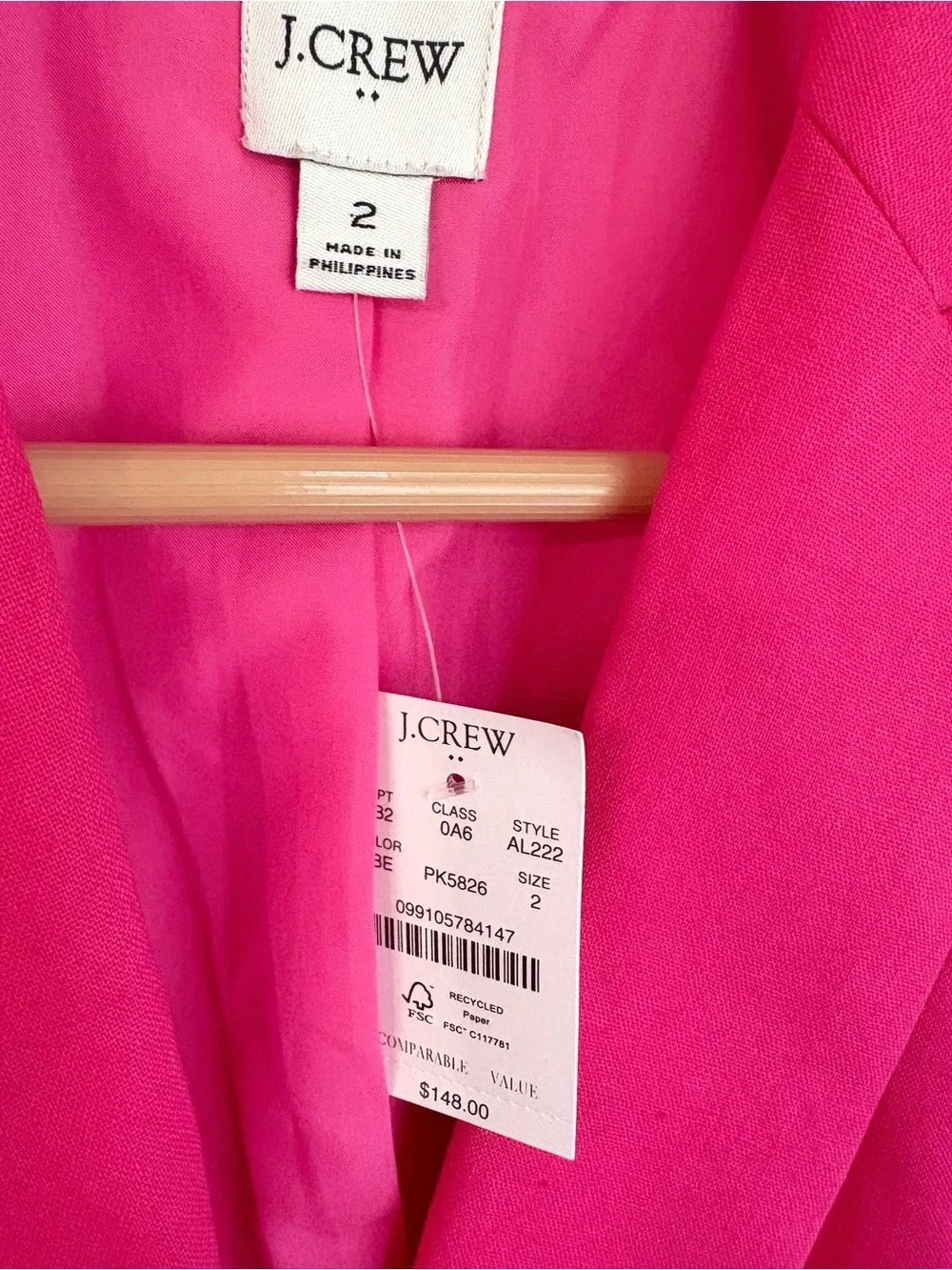 NWT J.Crew Pink Linen Cotton Holland Blazer Size 2